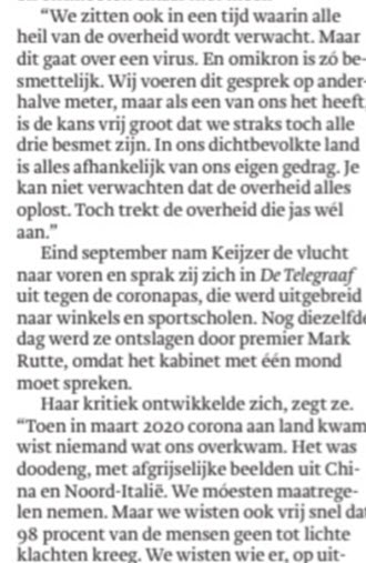 Bijzonder interview met Mona Keijzer in Trouw - 33505