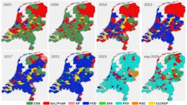 Verloop grootste politieke partij per gemeente 2003-2025 - 111472